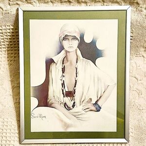 Vtg Sara Moon Wall Art 1970’s Boho Home Decor Metallic Silver Frame